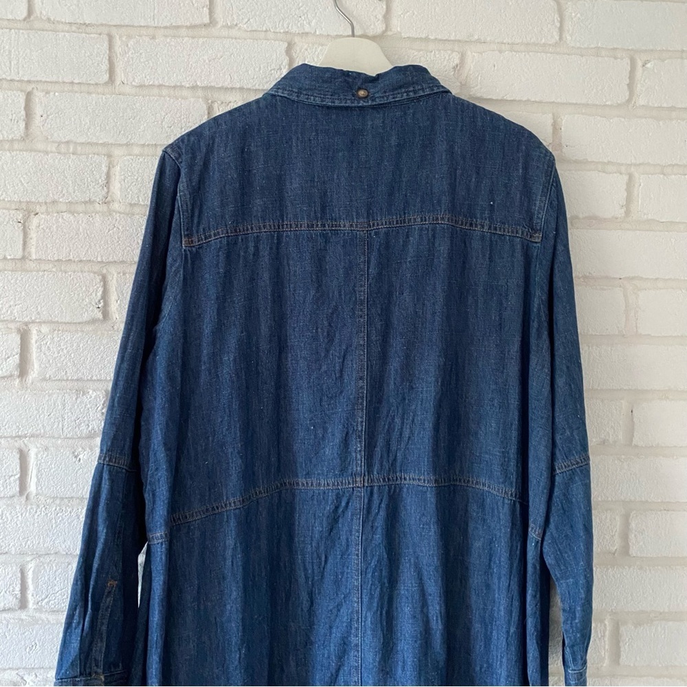 Poetry Denim Dress Midi Tiered Button Front Hemp Cotton Indigo Dark Wash XL 14 - Picture 7 of 9